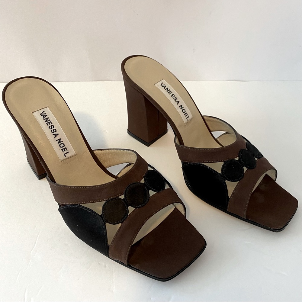 Vanessa Noel Square Toe Chunky Heel Brown Black Size 37